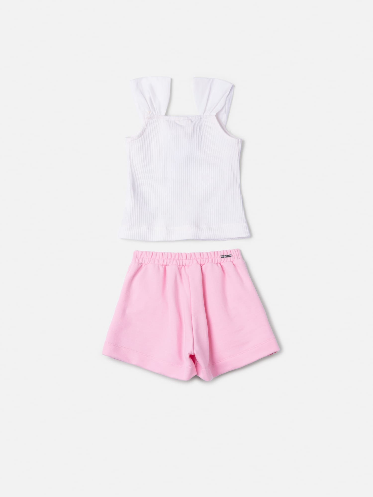 Conjunto Infantil Animê Verão com Shorts Saia Rosa e Blusa Branca com Laço