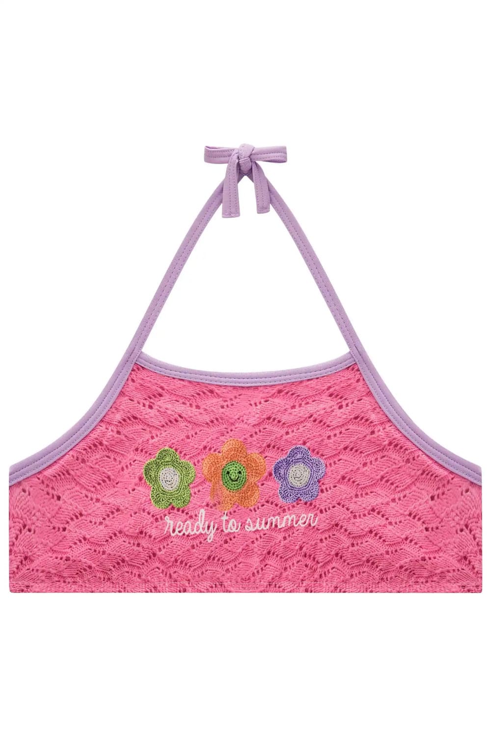 Biquíni Infantil Kukie Rosa Crochê Florzinha