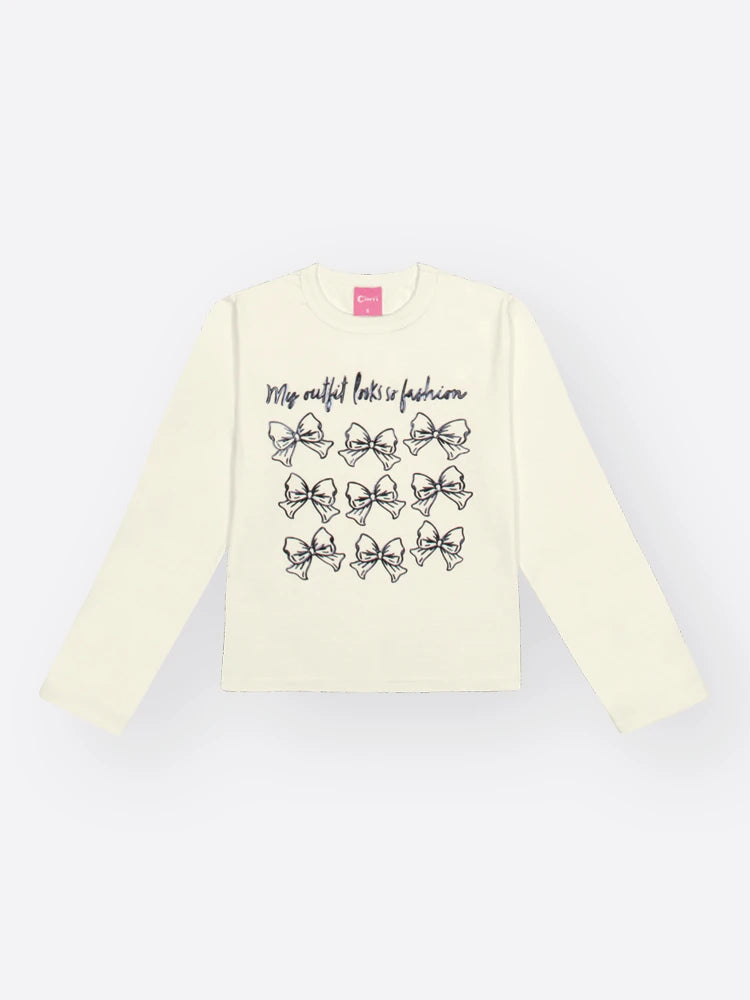 Conjunto Infantil Cinti Invernio com Shorts Saia Preta e Blusa Manga Longa Lacinhos