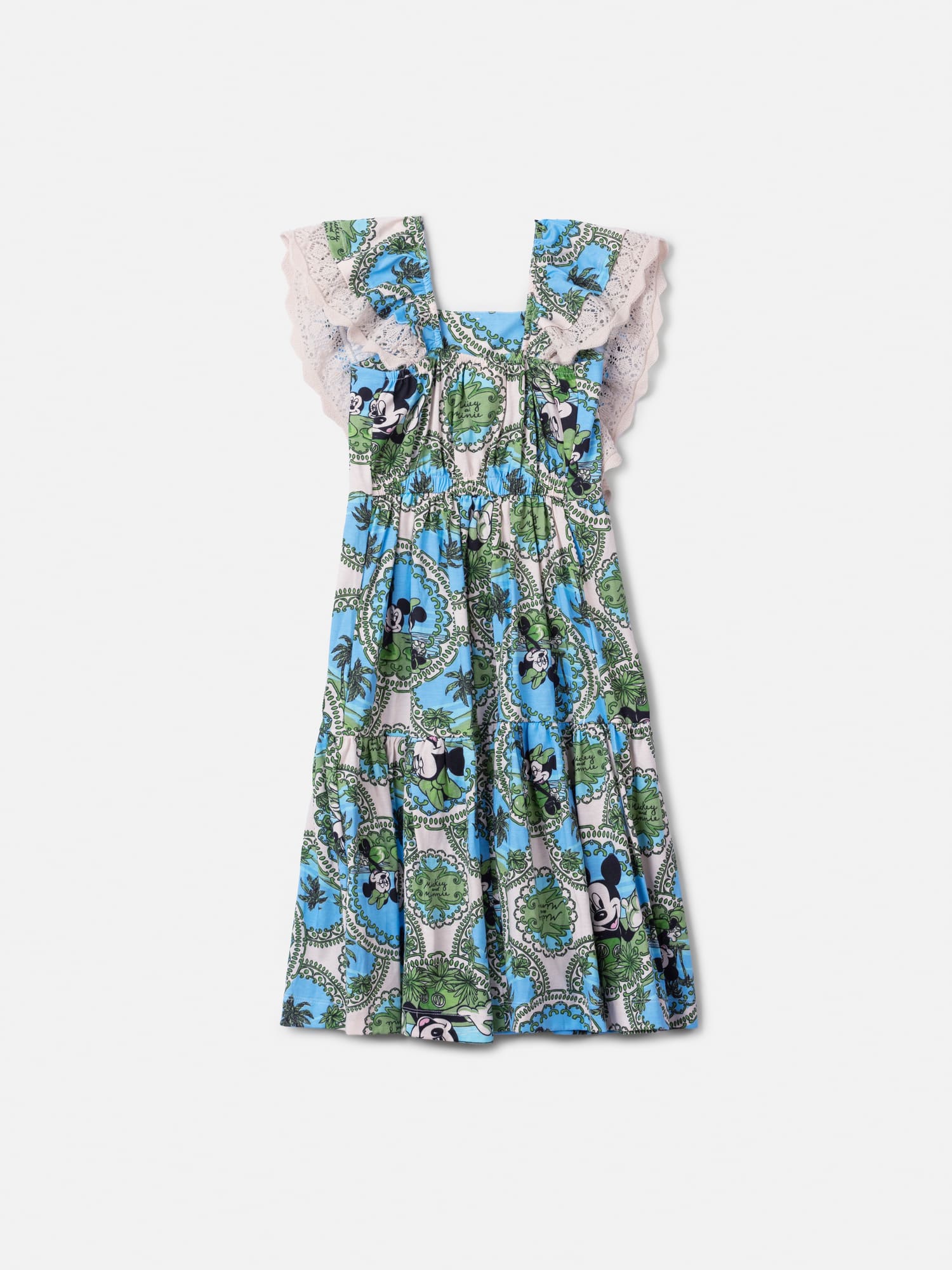 Vestido Infantil Animê Verão Estampado com Trico Minnie e Mickey Disney