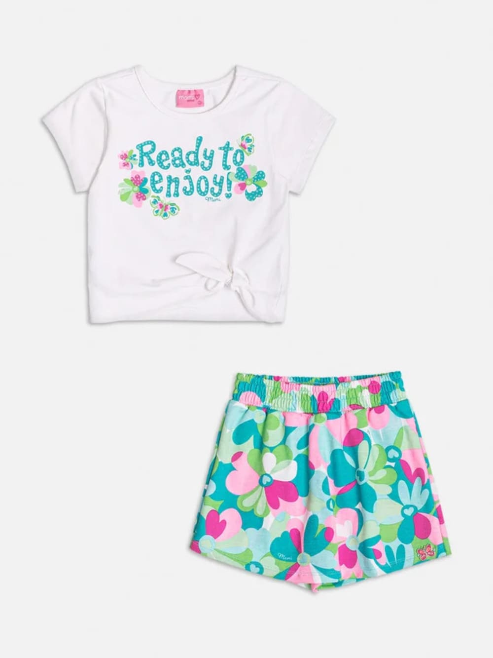Conjunto Infantil Momi Verão Shorts Saia e Blusa Jardim