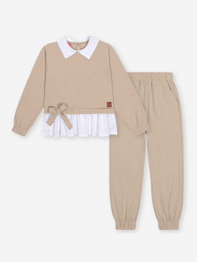 Conjunto Infantil Cinti Inverno com Calça e Casaco Bege Lacinho