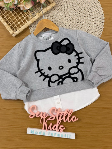 Moletom Infantil Momi Inverno sem Flanela Cinza Hello Kitty