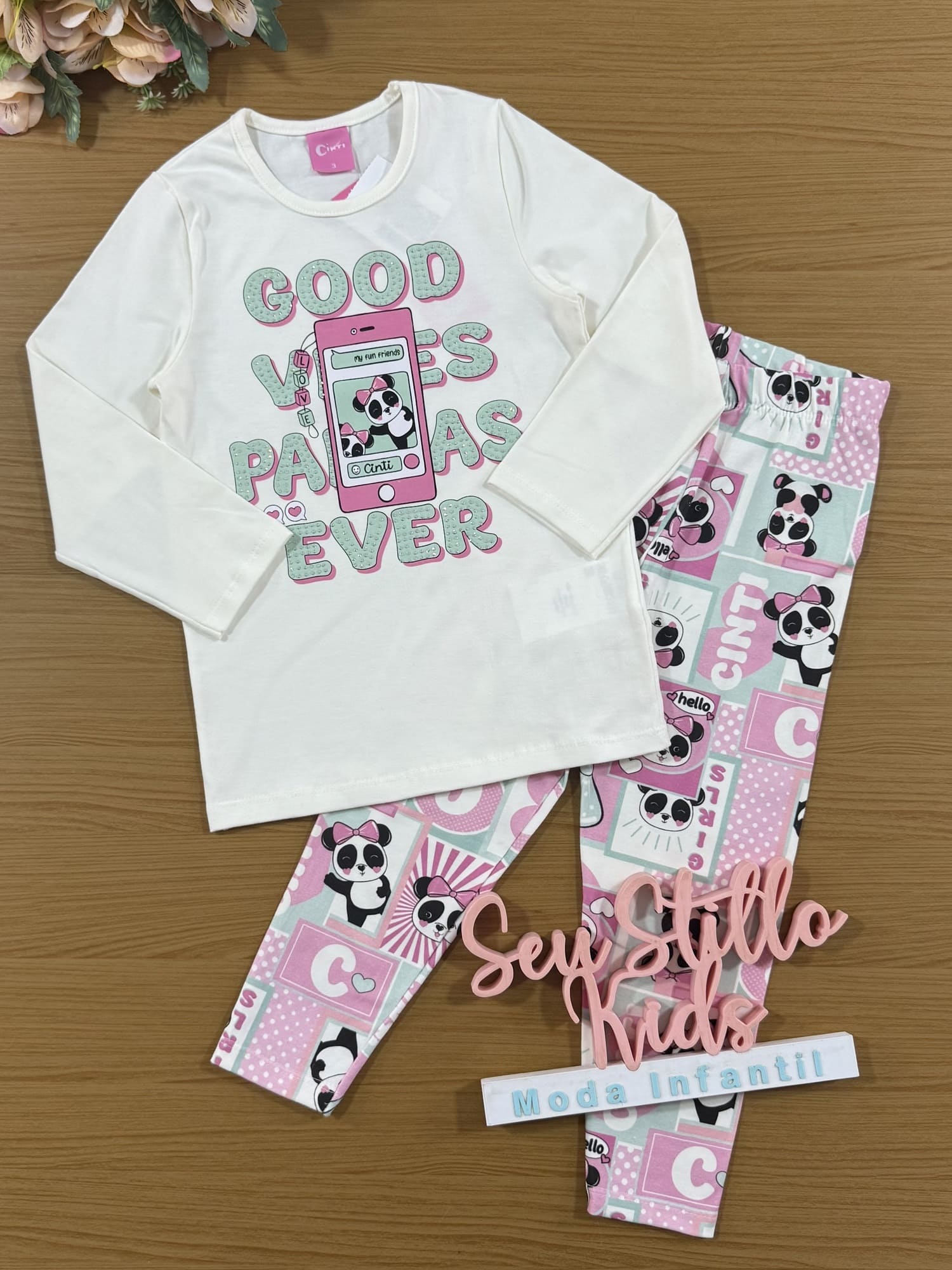 Conjunto Infantil Cinti Inverno Calça Legging e Blusa Manga Longa Pandinha