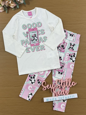 Conjunto Infantil Cinti Inverno Calça Legging e Blusa Manga Longa Pandinha