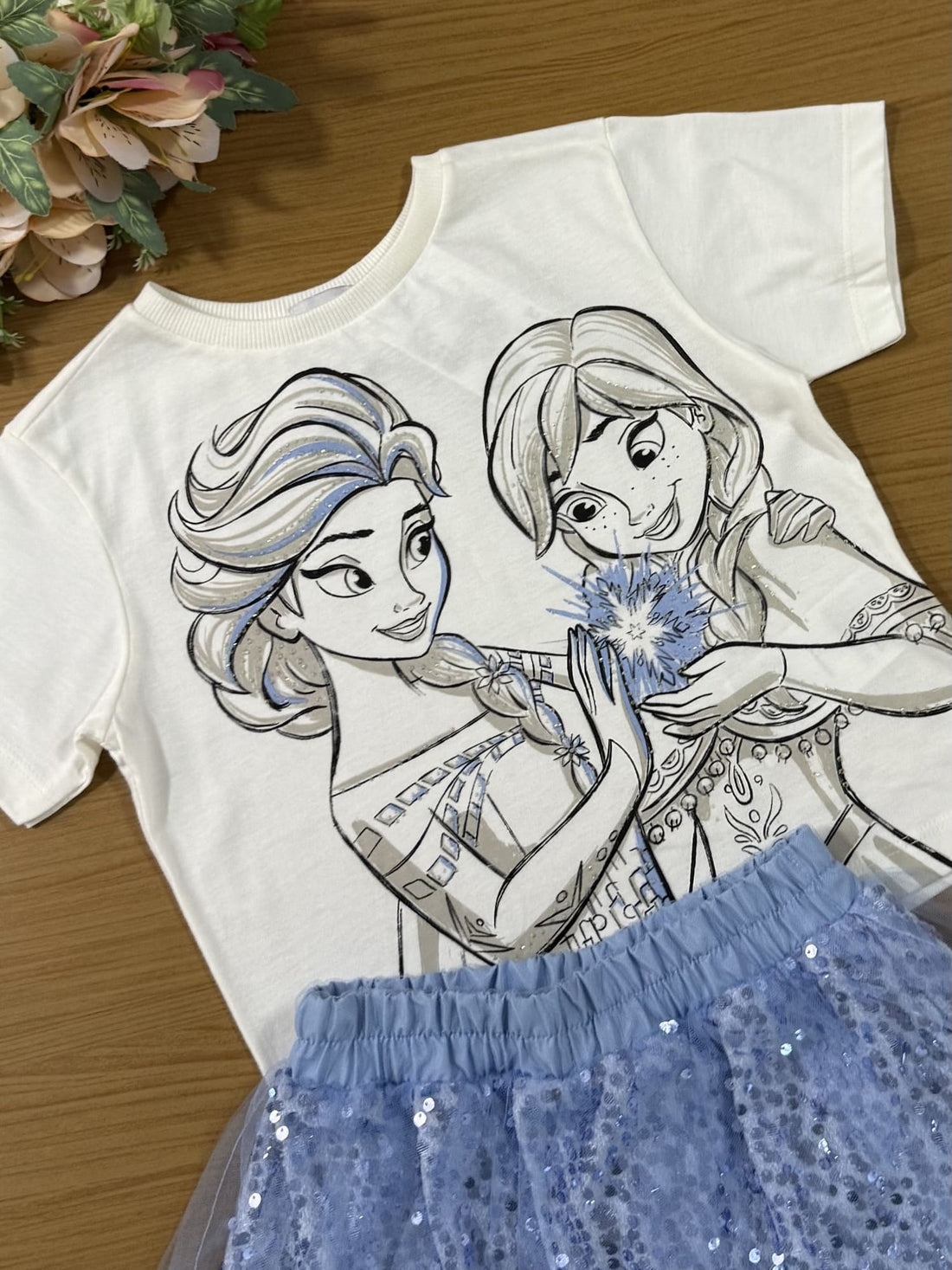 Conjunto Infantil Momi Inverno com Saia e Blusa Azul Frozen Disney