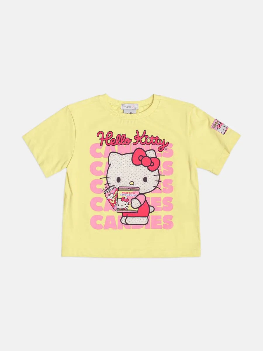 Blusa Infantil Menina Momi Amarela Hello Kitty Strass