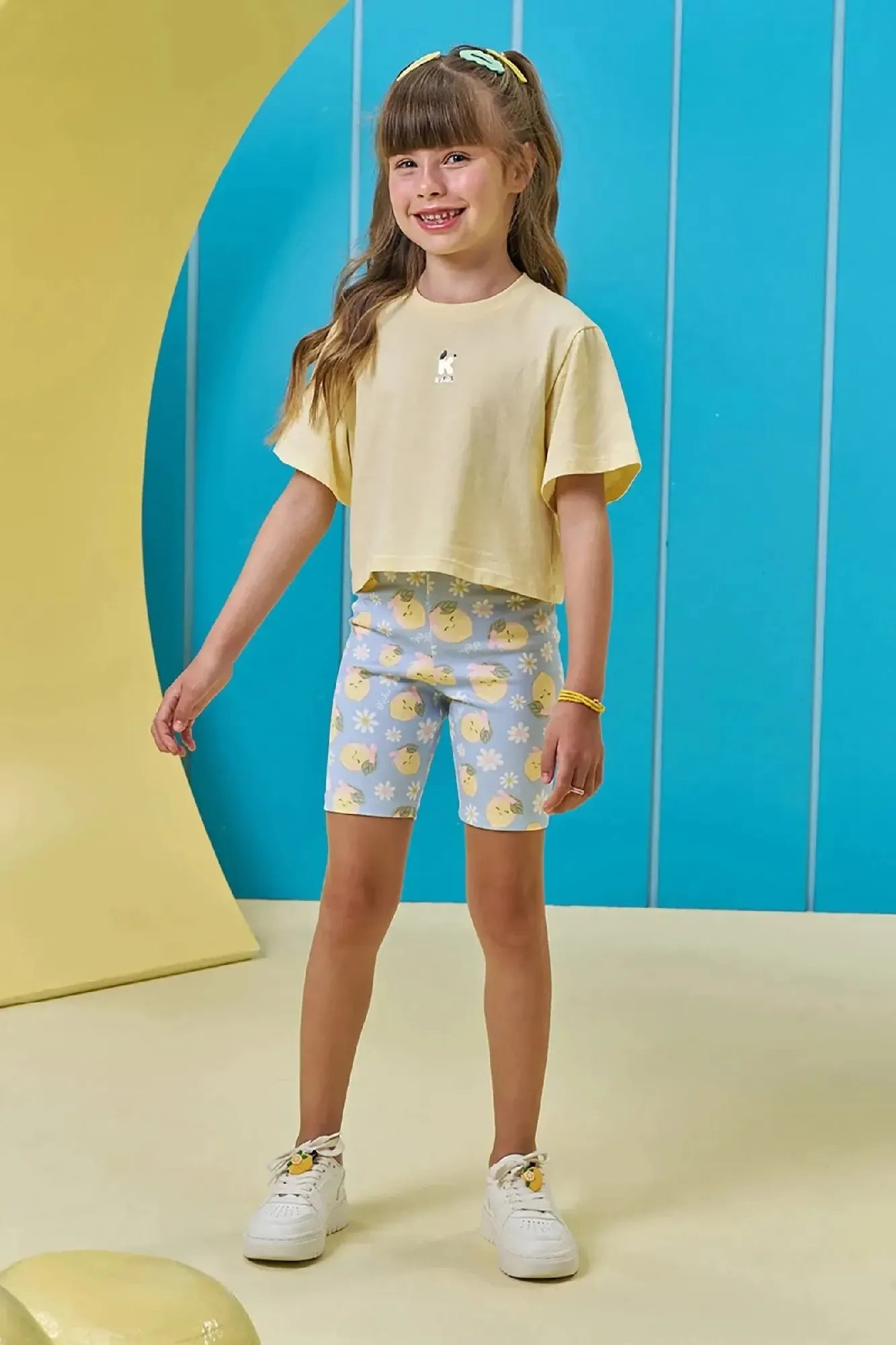 Shorts Ciclista Infantil Menina Kukiê Azul Limãozinho