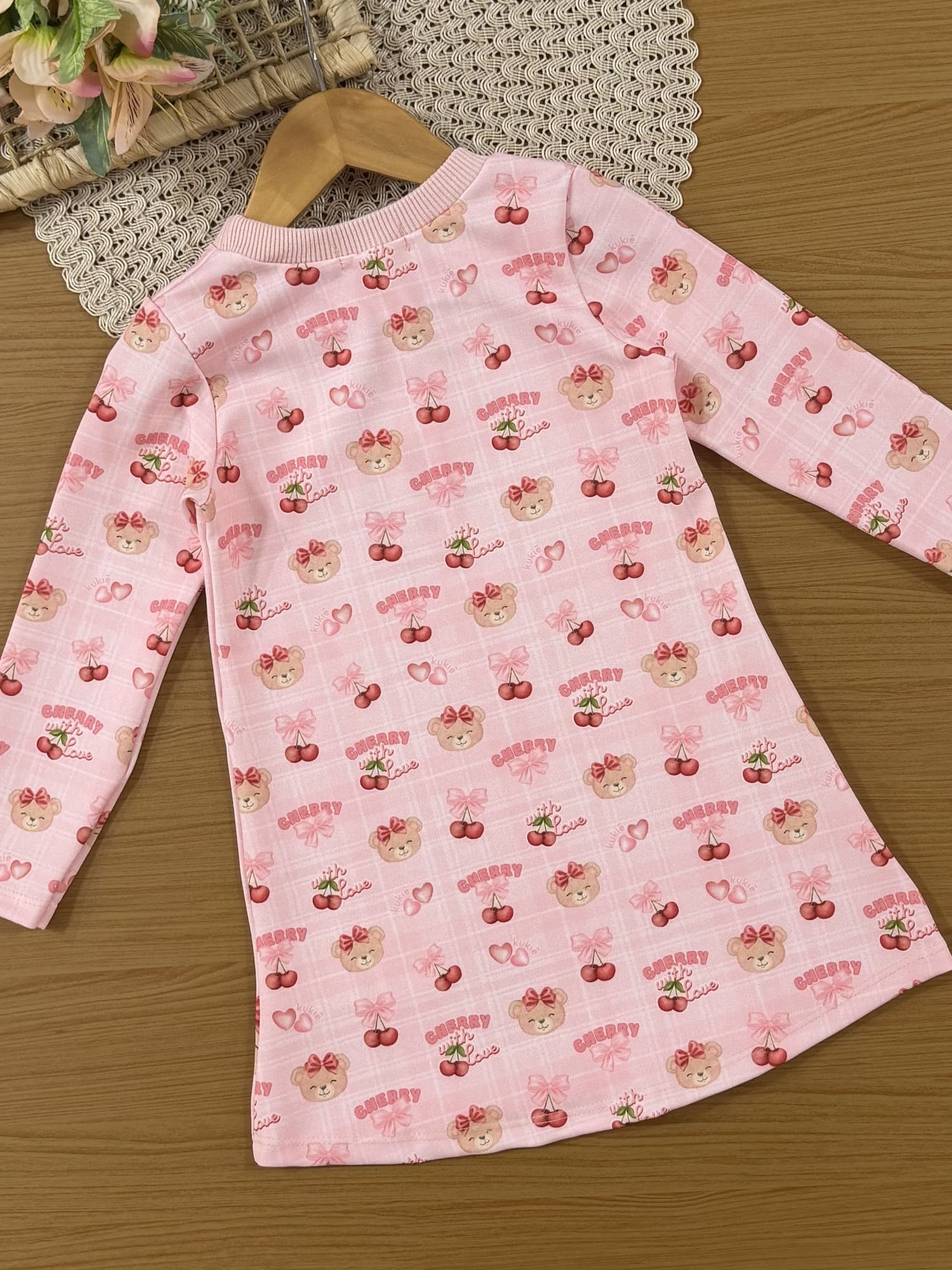 Vestido Infantil Kukiê Inverno Rosa Ursinha Cherry