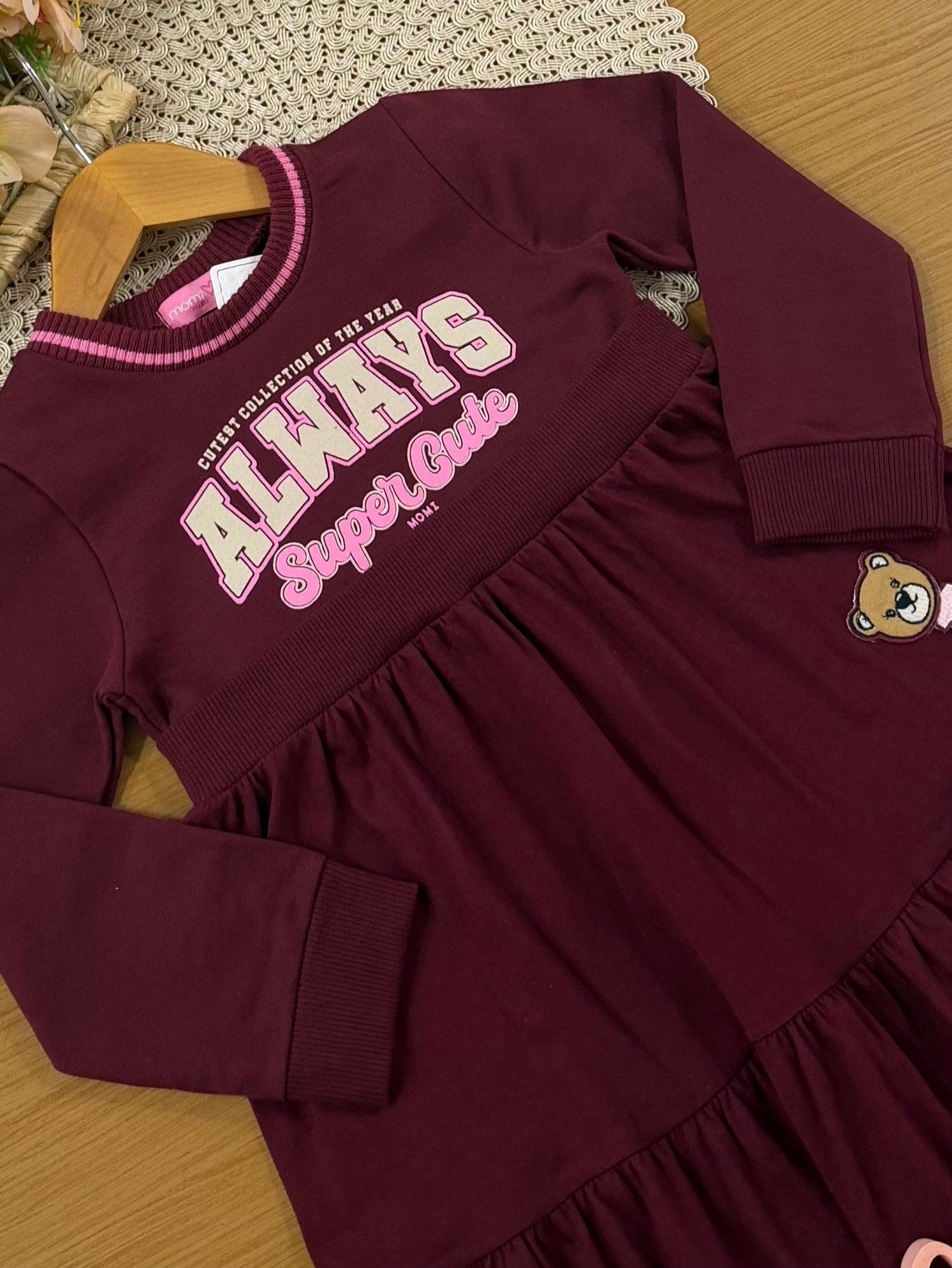 Vestido Infantil Momi Inverno Vinho Always Super Cute