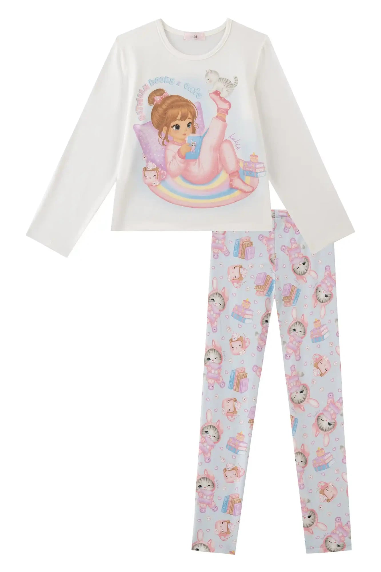 Pijama Infantil Kukiê Inverno com Calça Legging Rosa e Blusa Manga Longa Hora de Dormir
