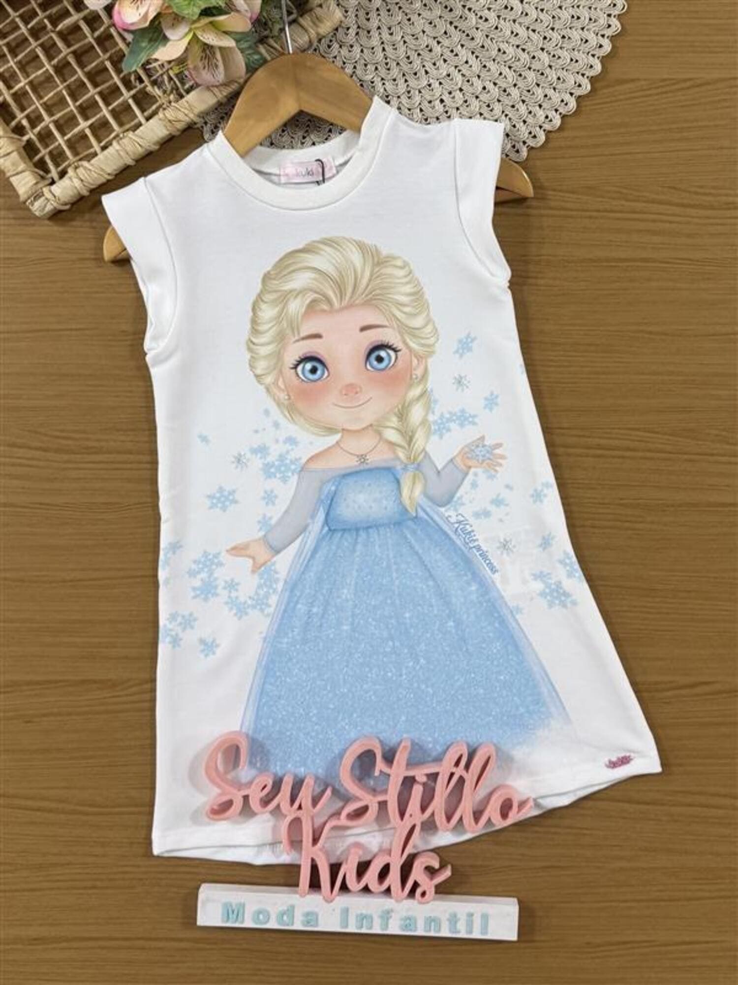 Vestido Infantil Kukiê Verão Branco Princesa Elsa Frozen