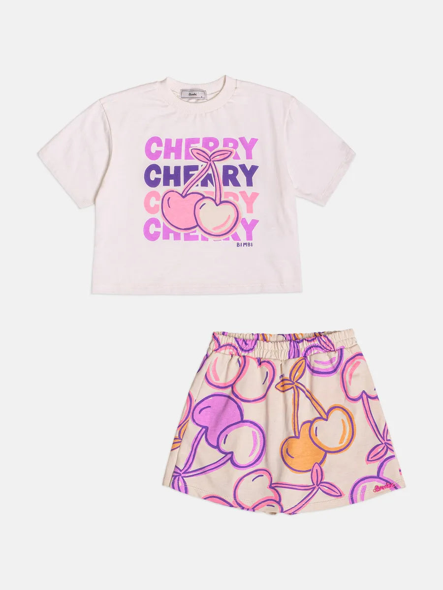 Conjunto Infantil Bimbi Inverno com Shorts Saia e Blusa Manga Curta Cherry