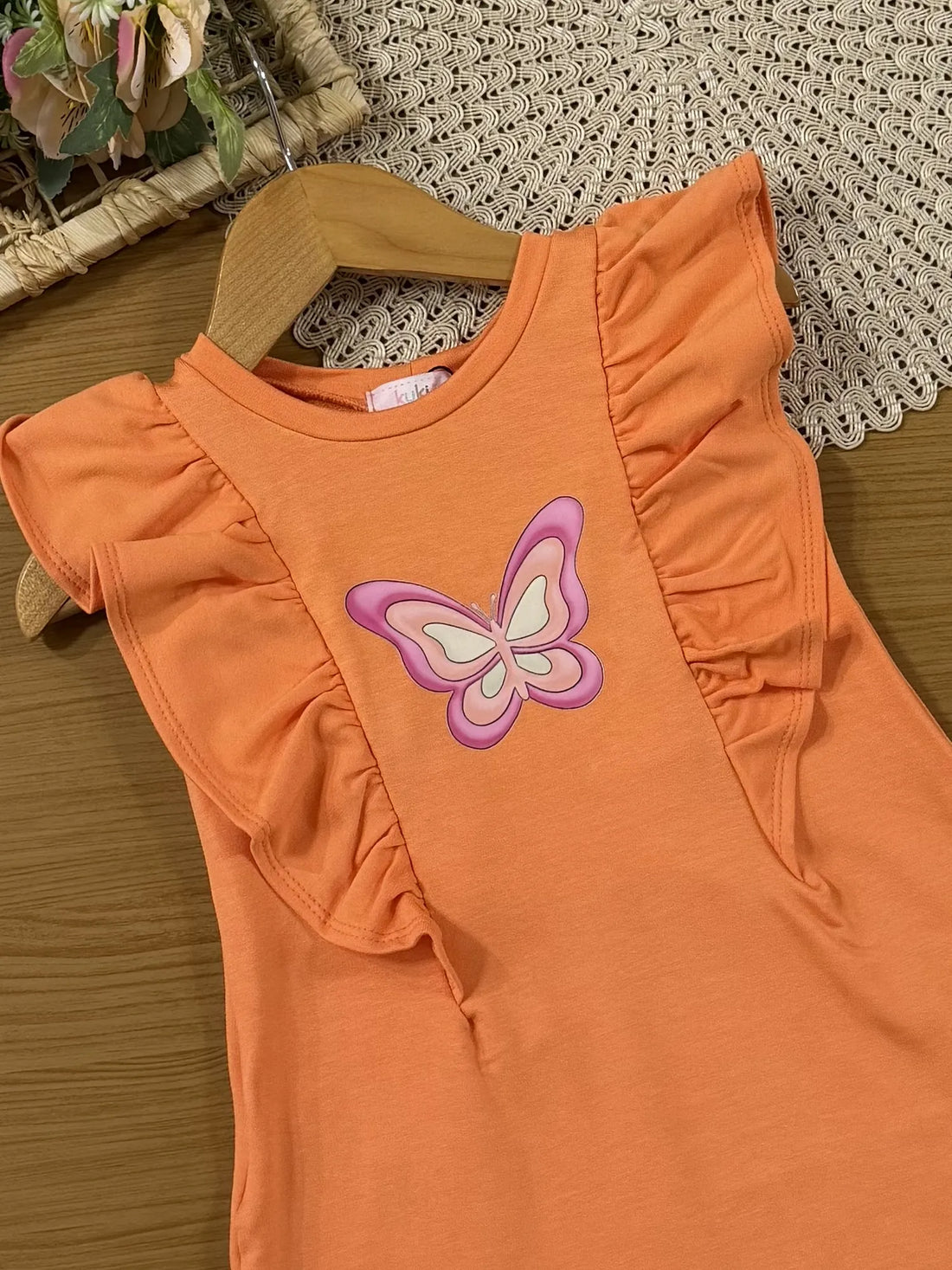 Vestido Infantil Kukie Laranja Borboleta