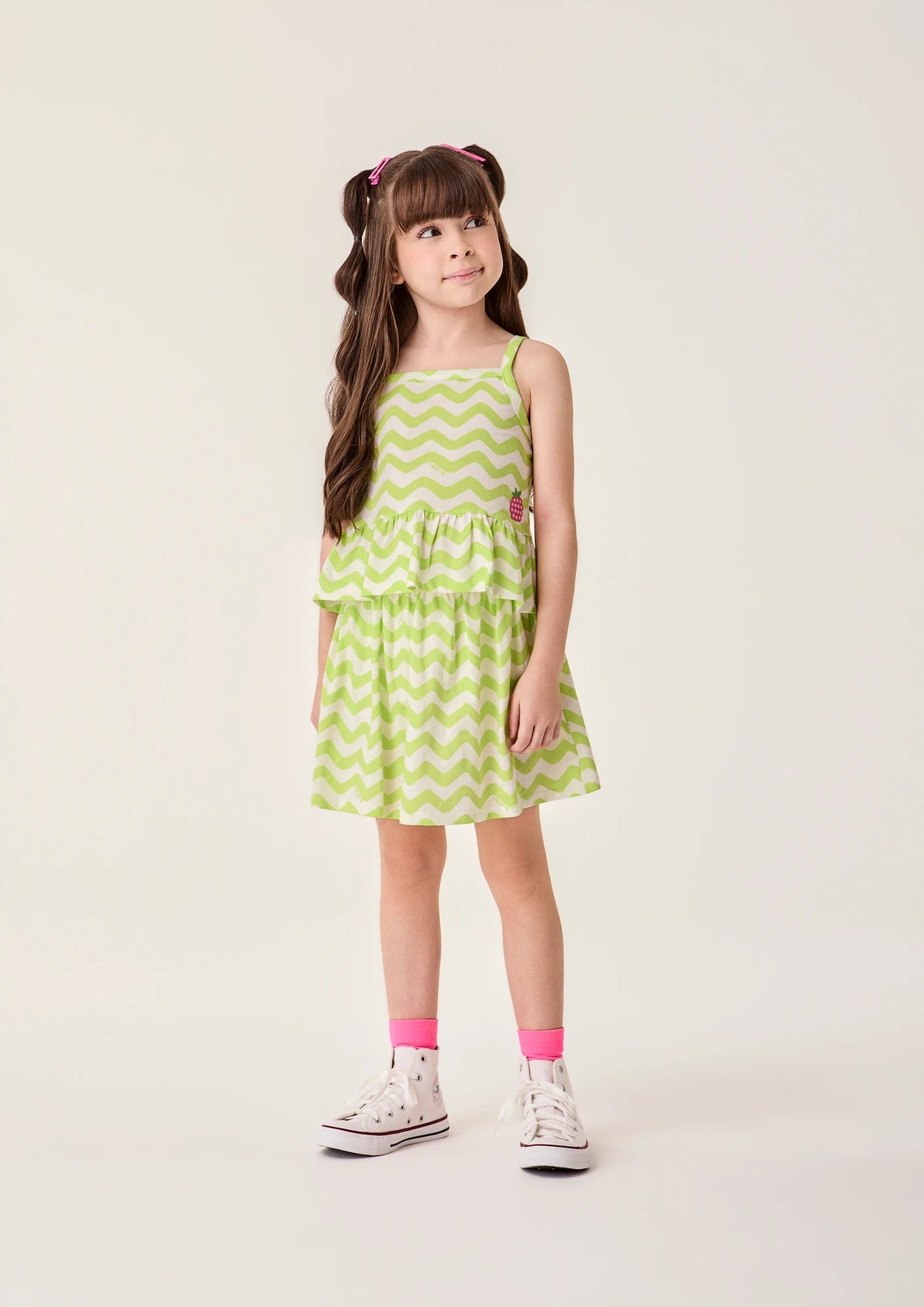 Conjunto Infantil Menina Bimbi com Saia e Blusa Verde Listrada