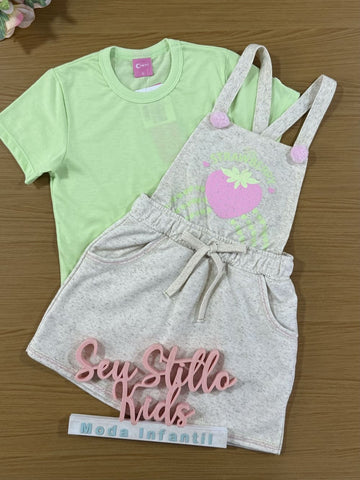 Salopete Infantil Cinti Verão Moranguinho com Blusa Verde