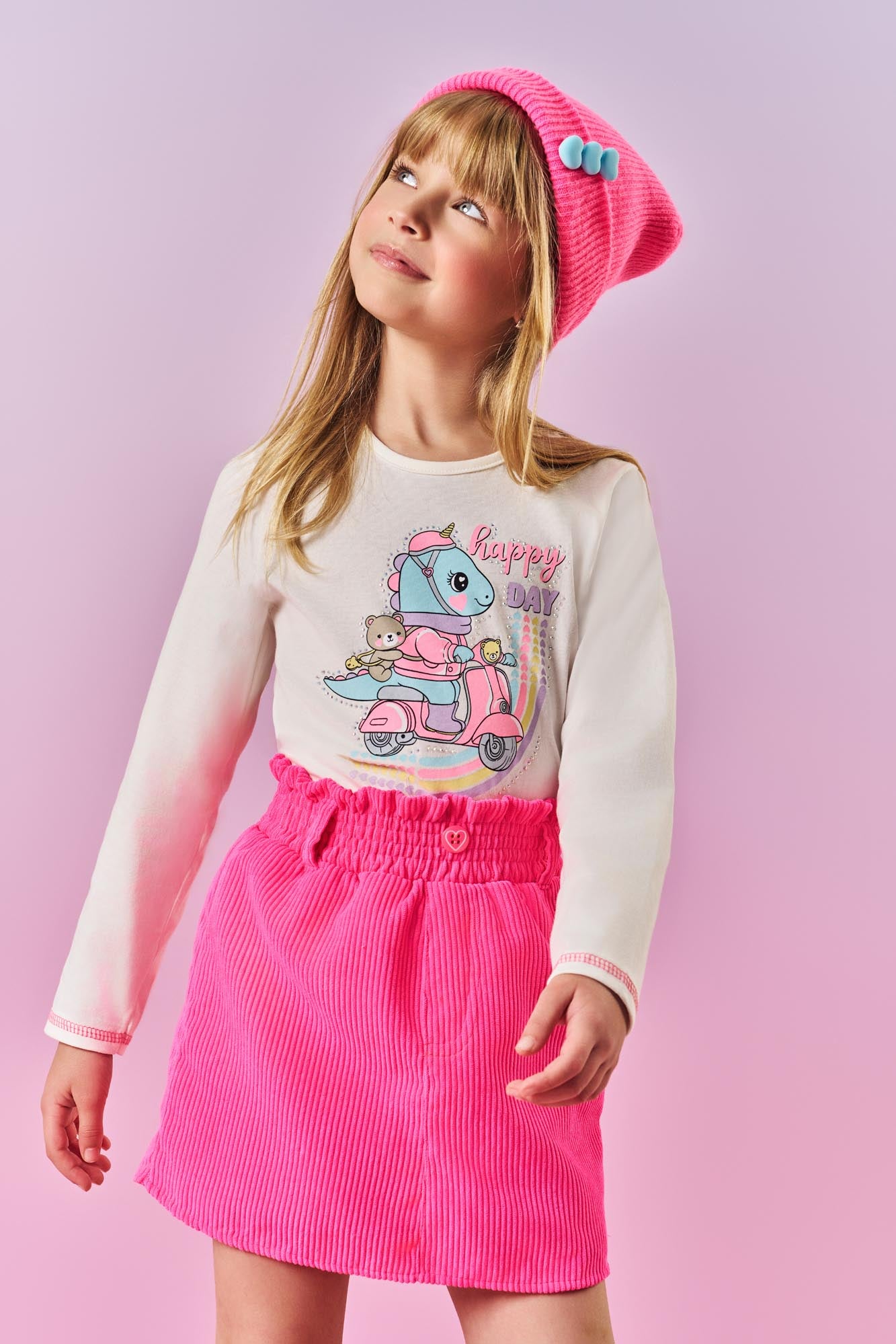 Conjunto Infantil Cinti Inverno Saia e Blusa Manga Longa Off White Unicórnio