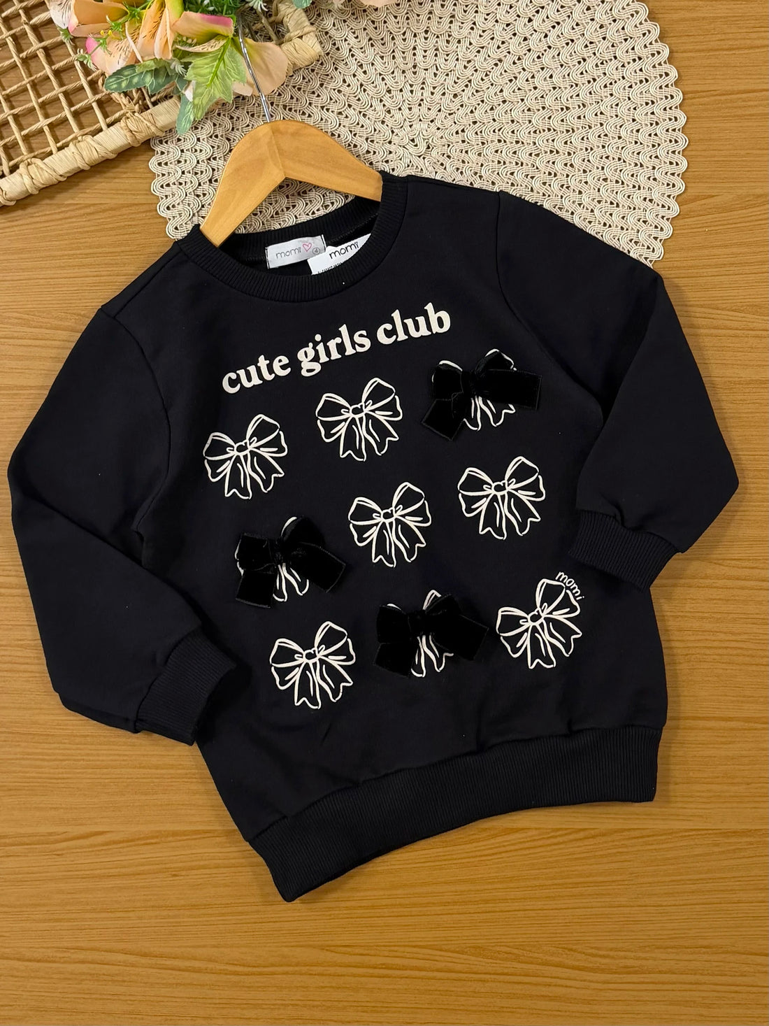 Conjunto Infantil Momi Inverno com Calça Legging e Moletom sem Flanela Preto Cute Girls Club