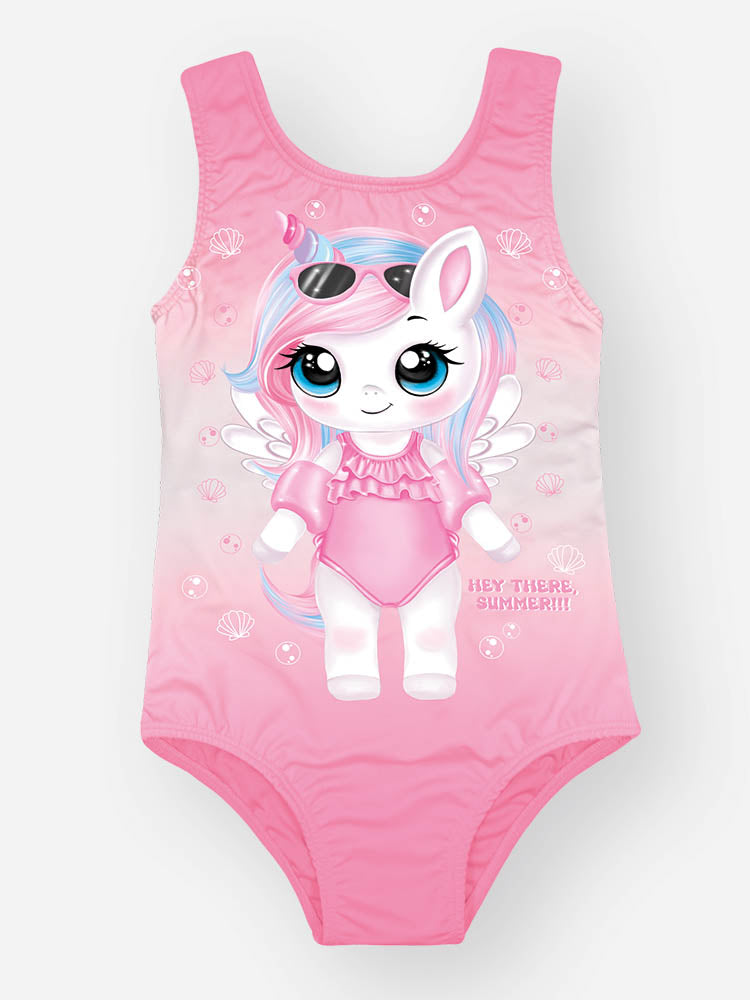 Maiô Infantil Cinti Verão Rosa Unicórnio com Saida de Praia Azul