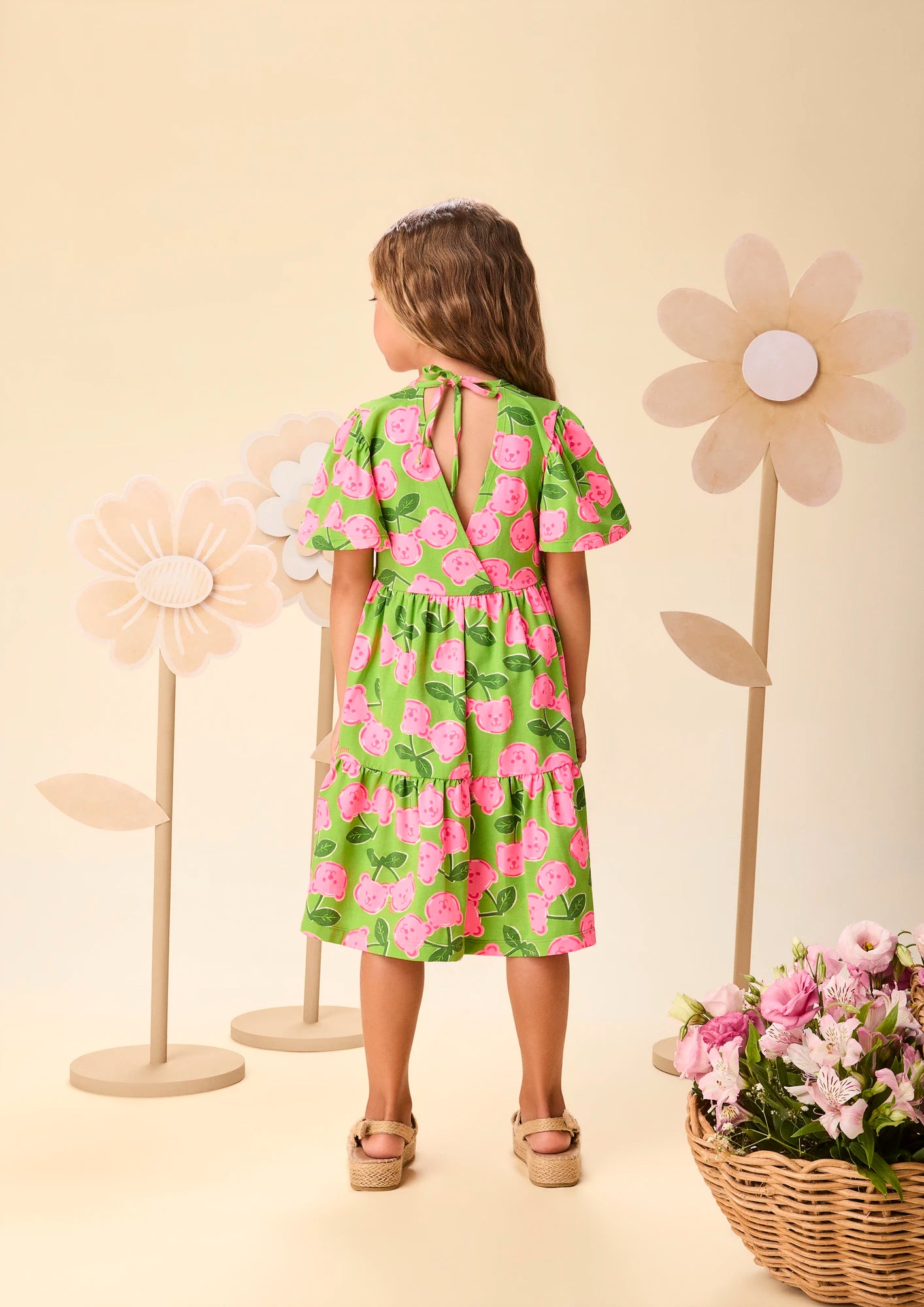 Vestido Infantil Momi Verde Ursinho Cereja