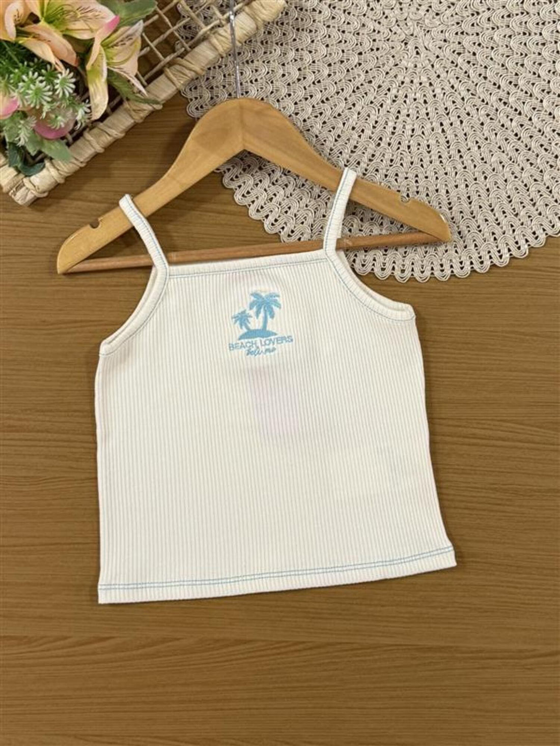 Conjunto Infantil Belime Verão com Shorts Saia Azul e Regata Branca Beach Lovers