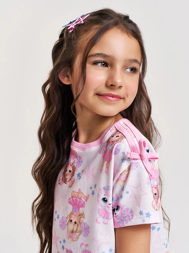 Vestido Infantil Cinti Verão Rosa Unicórnio e Lider de Torcida