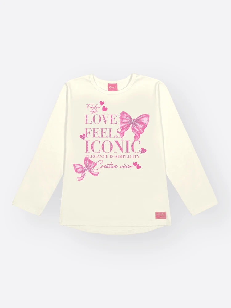 Conjunto Infantil Cinti Inverno com Calça Legging Off White e Blusa Manga Longa Lacinho Love