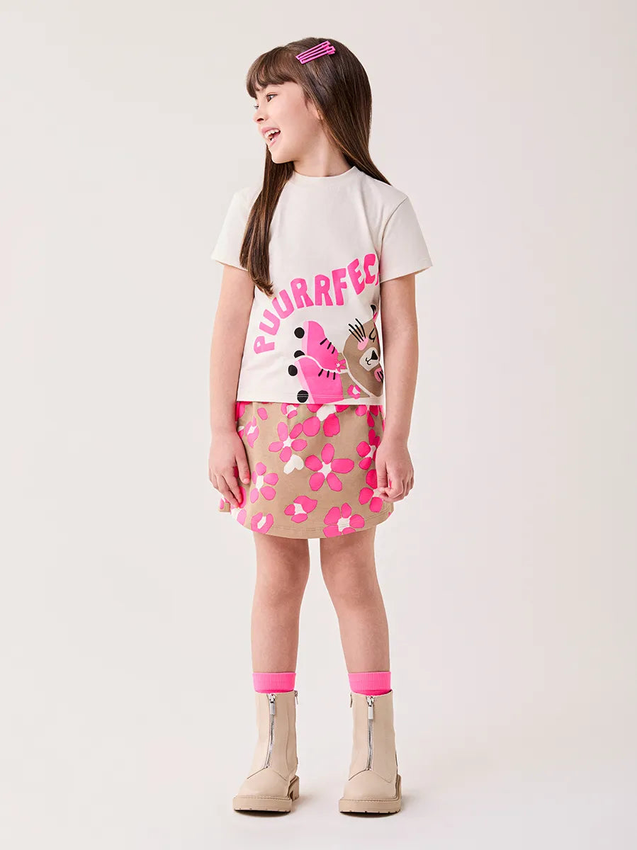 Conjunto Infantil Bimbi Inverno com Shorts Saia e Blusa Manga Curta Tigrinha