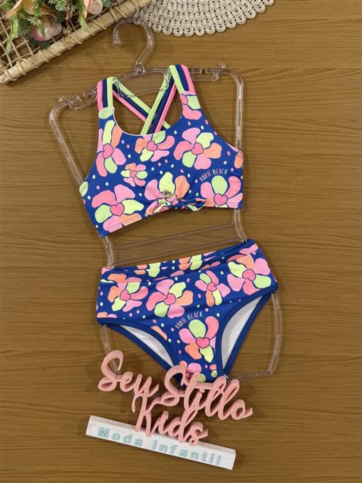 Biquíni Infantil Kukiê Verão Azul Florzinha Corações