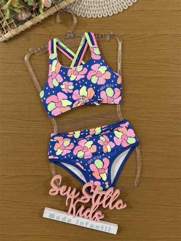 Biquíni Infantil Kukiê Verão Azul Florzinha Corações