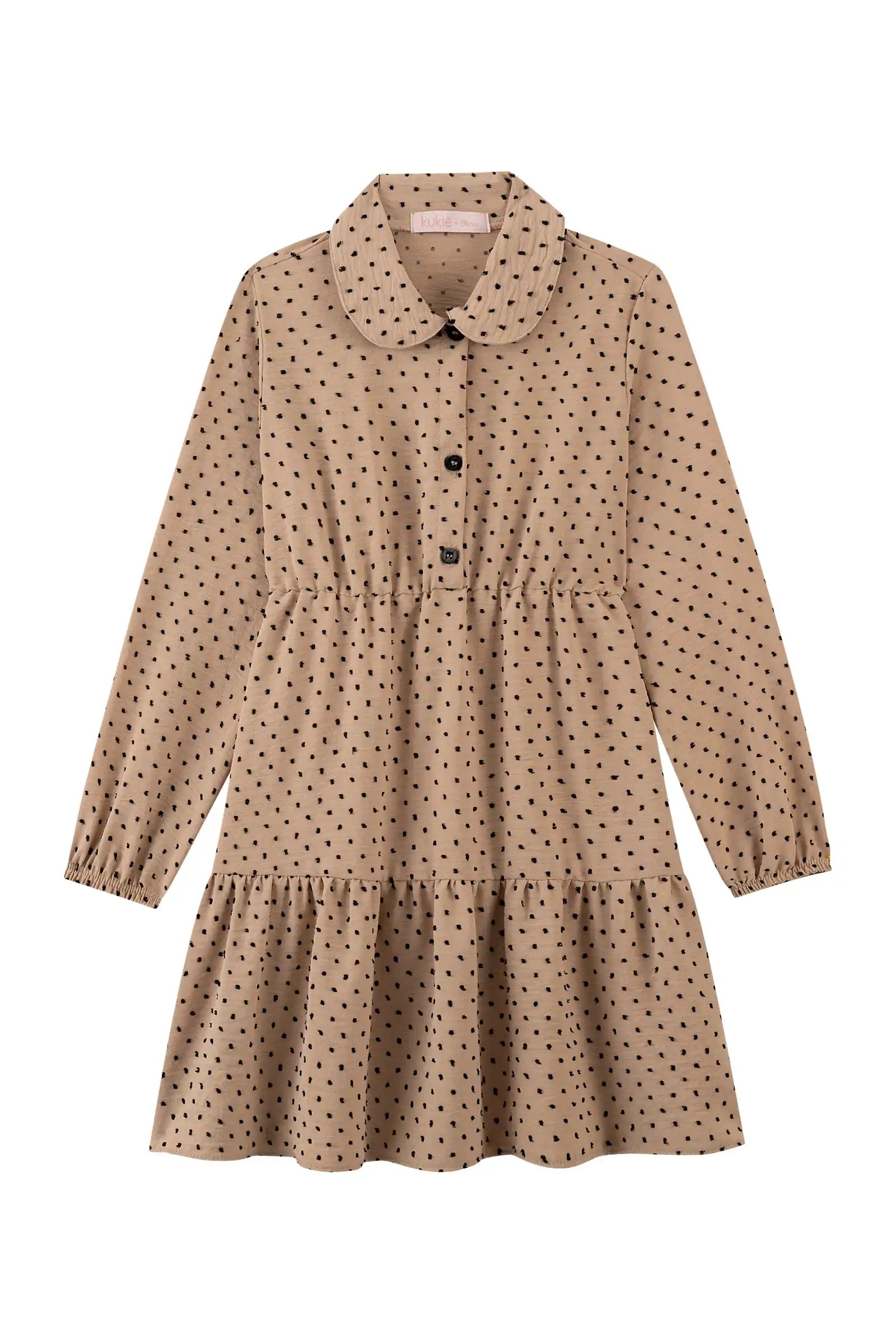Vestido Infantil Kukiê Inverno Bege com Colete Preto