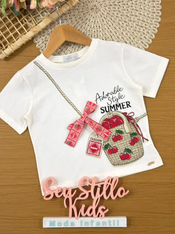Blusa Infantil Menina Momi Branca Cestinha de Frutas