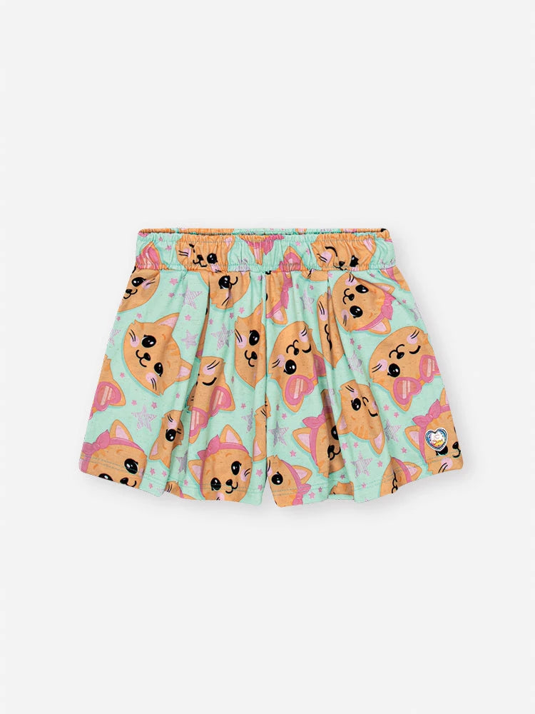 Conjunto Infantil Cinti Verão com Shorts e Blusa Verde Gatinha