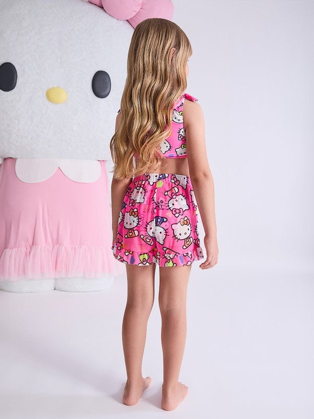 Shorts Infantil Momi Verão Tule Saida de Praia Hello Kitty