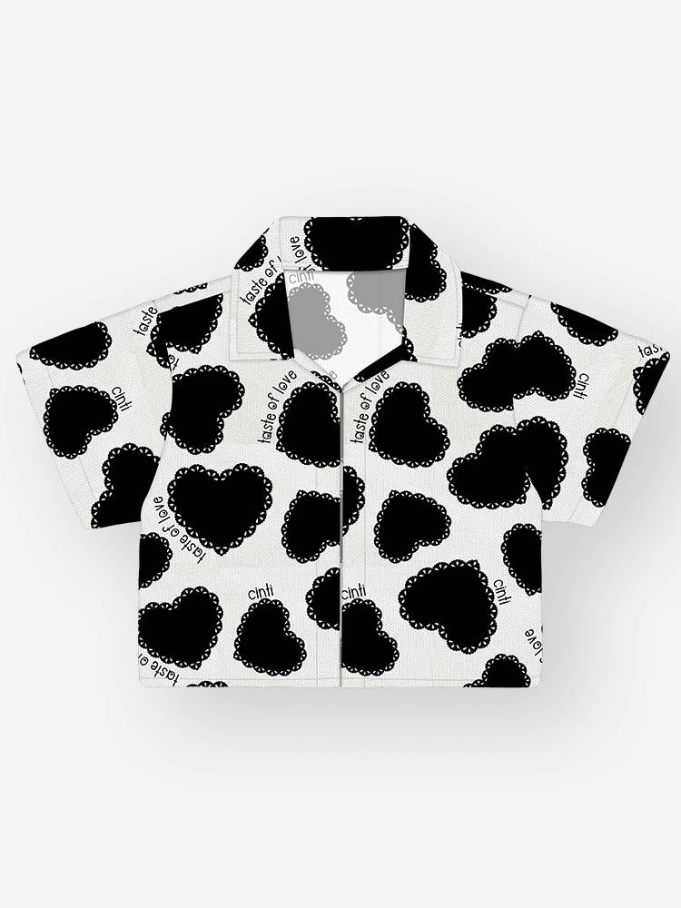 Conjunto Infantil Cinti Verão, Shorts e Sobreposição Corações Pretos e Regata Branca