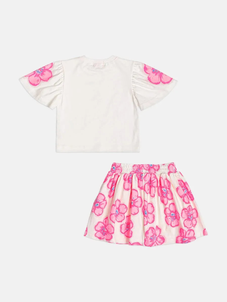 Conjunto Infantil Menina Momi Com Saia Floral e Blusa Branca