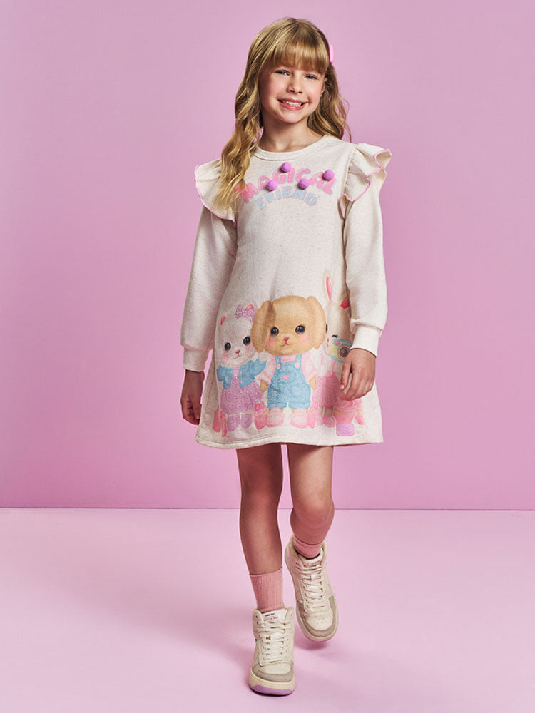 Vestido Infantil Cinti Inverno Off White Magical Friend