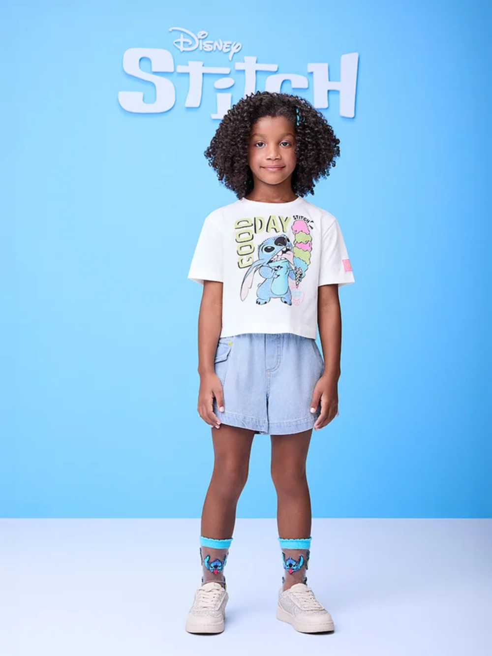 Blusa Infantil Momi Verão Sorvete Stitch Disney