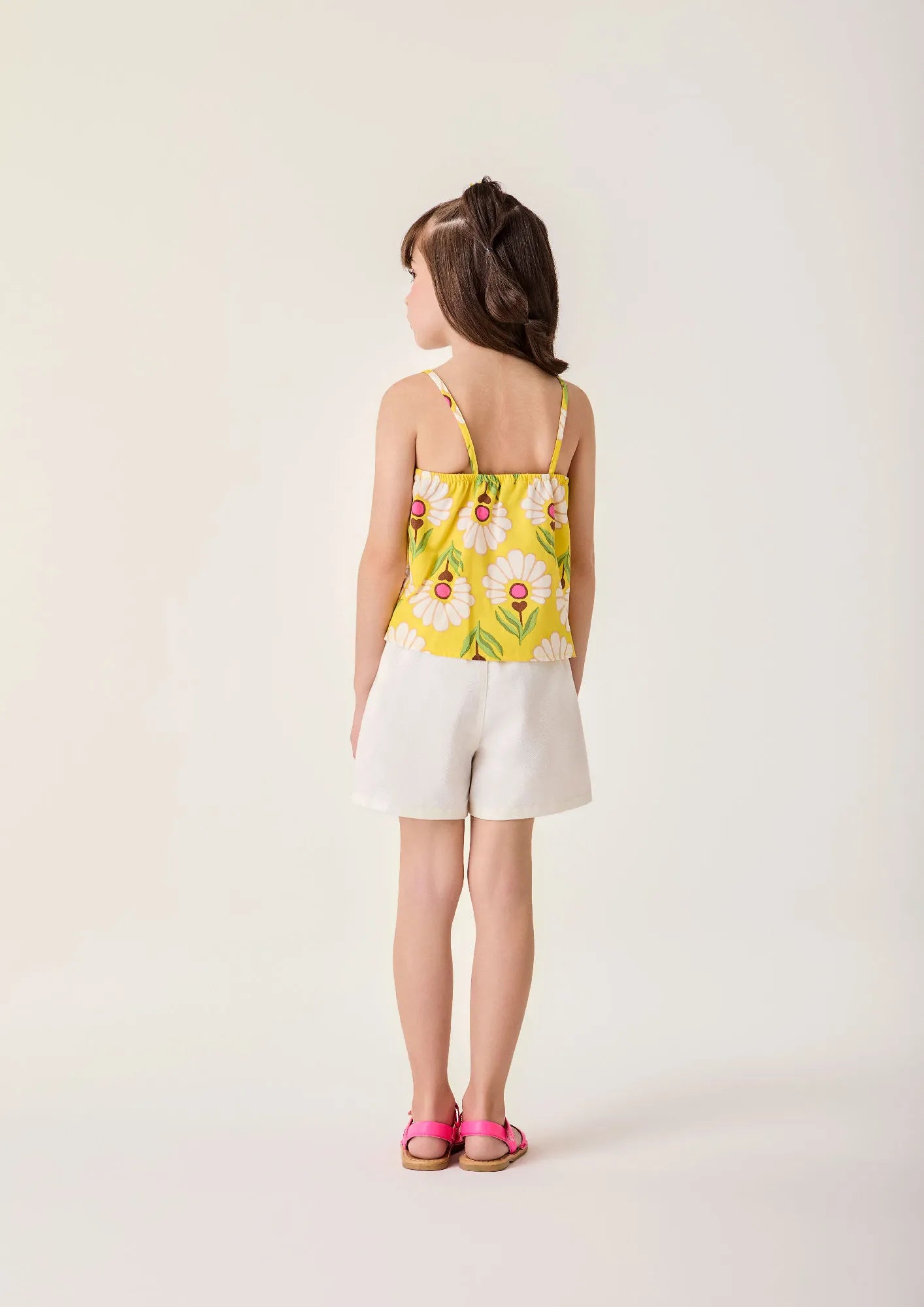 Conjunto Infantil Menina Bimbi com Shorts Branco e Blusa Amarela Florzinhas