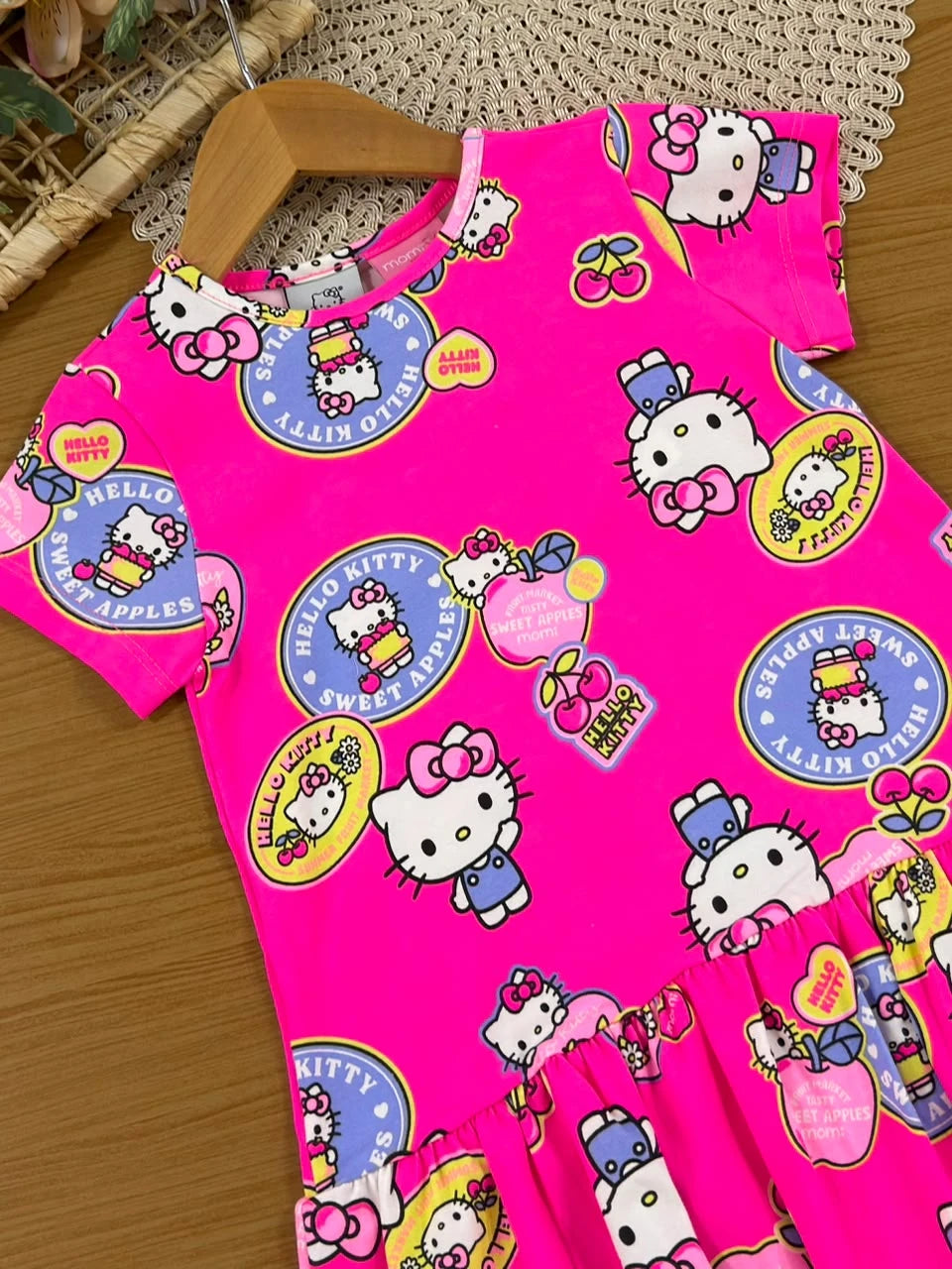 Vestido Infantil Momi Rosa Etiquetas Hello Kitty