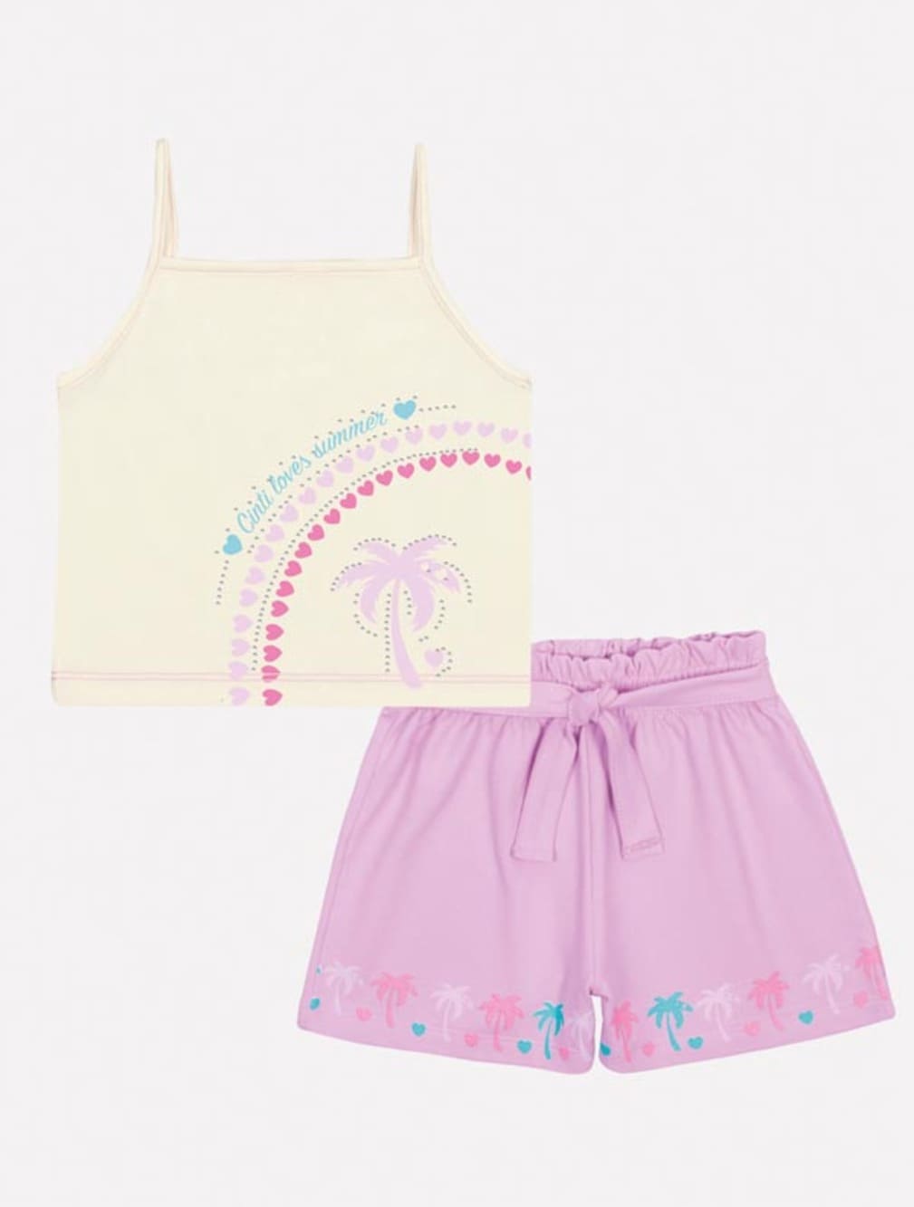 Conjunto Infantil Cinti Verão Shorts Lilás e Regata Coqueiro