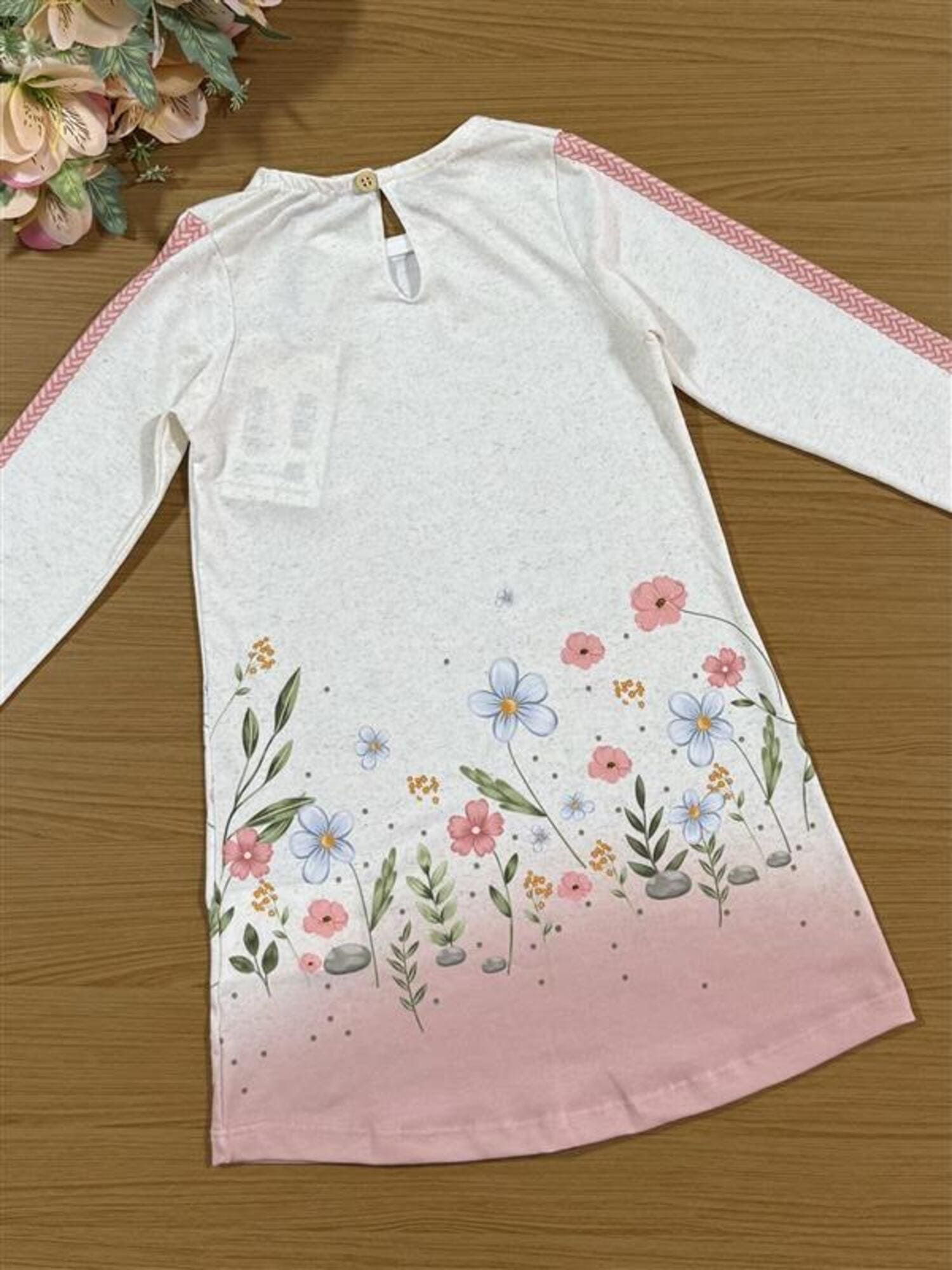 Vestido Infantil Kukiê Alecrim Inverno Off White Lhama com Bolsinha