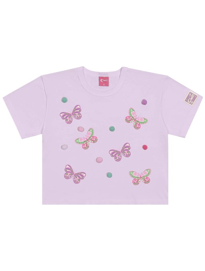 Conjunto Infantil Cinti Verão Shorts e Blusa Lilás Borboleta