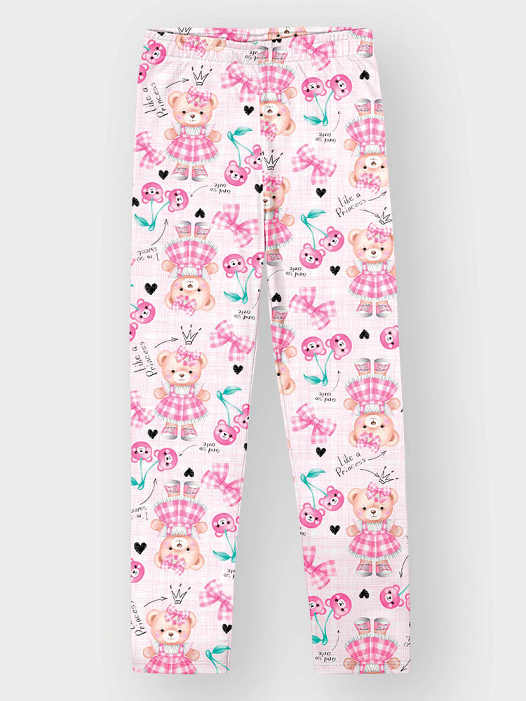 Conjunto Infantil Cinti com Calça Rosa e Blusa Branca Ursinha com Strass
