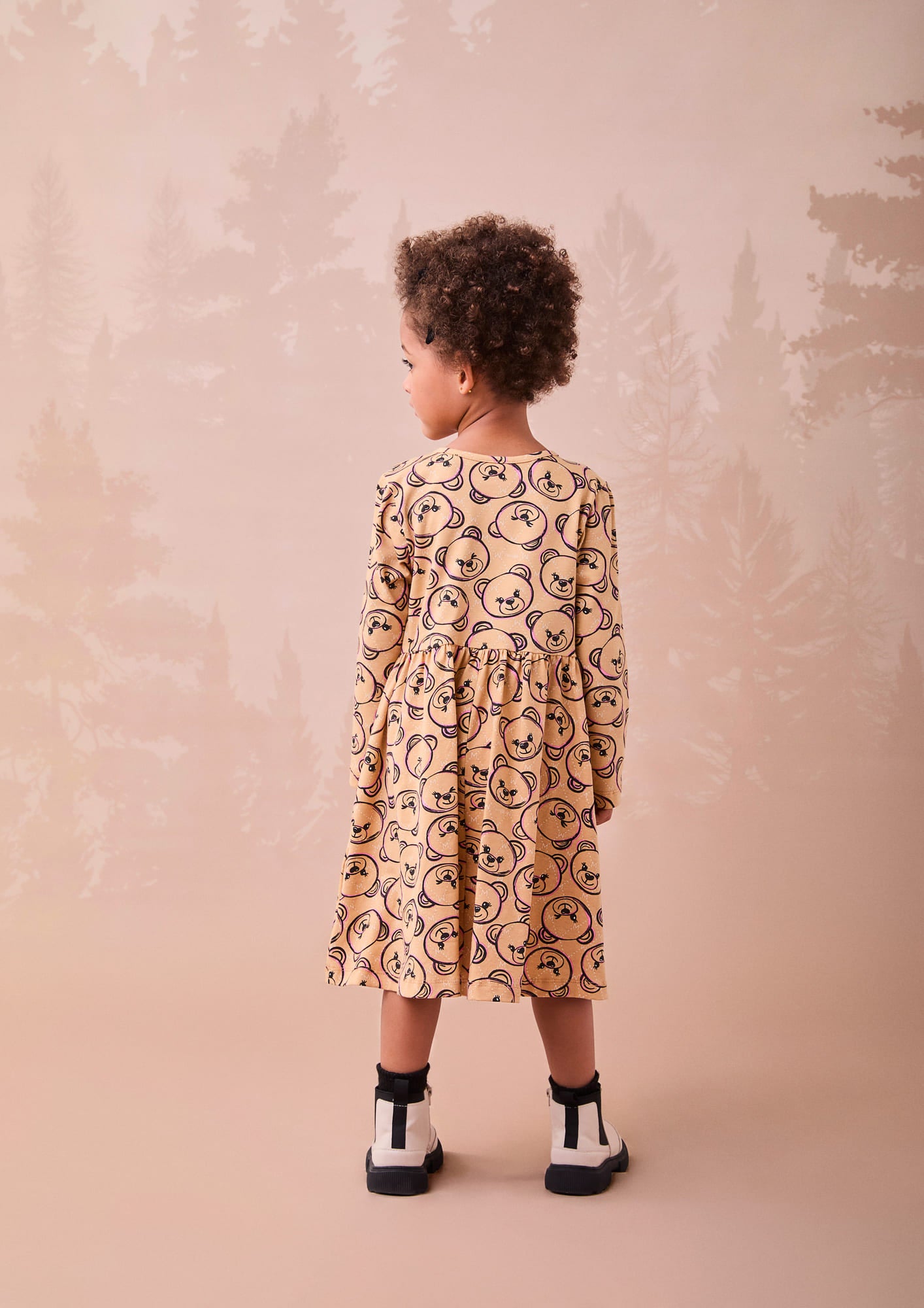 Vestido Infantil Momi Inverno Manga Longa Caramelo Ursinhos