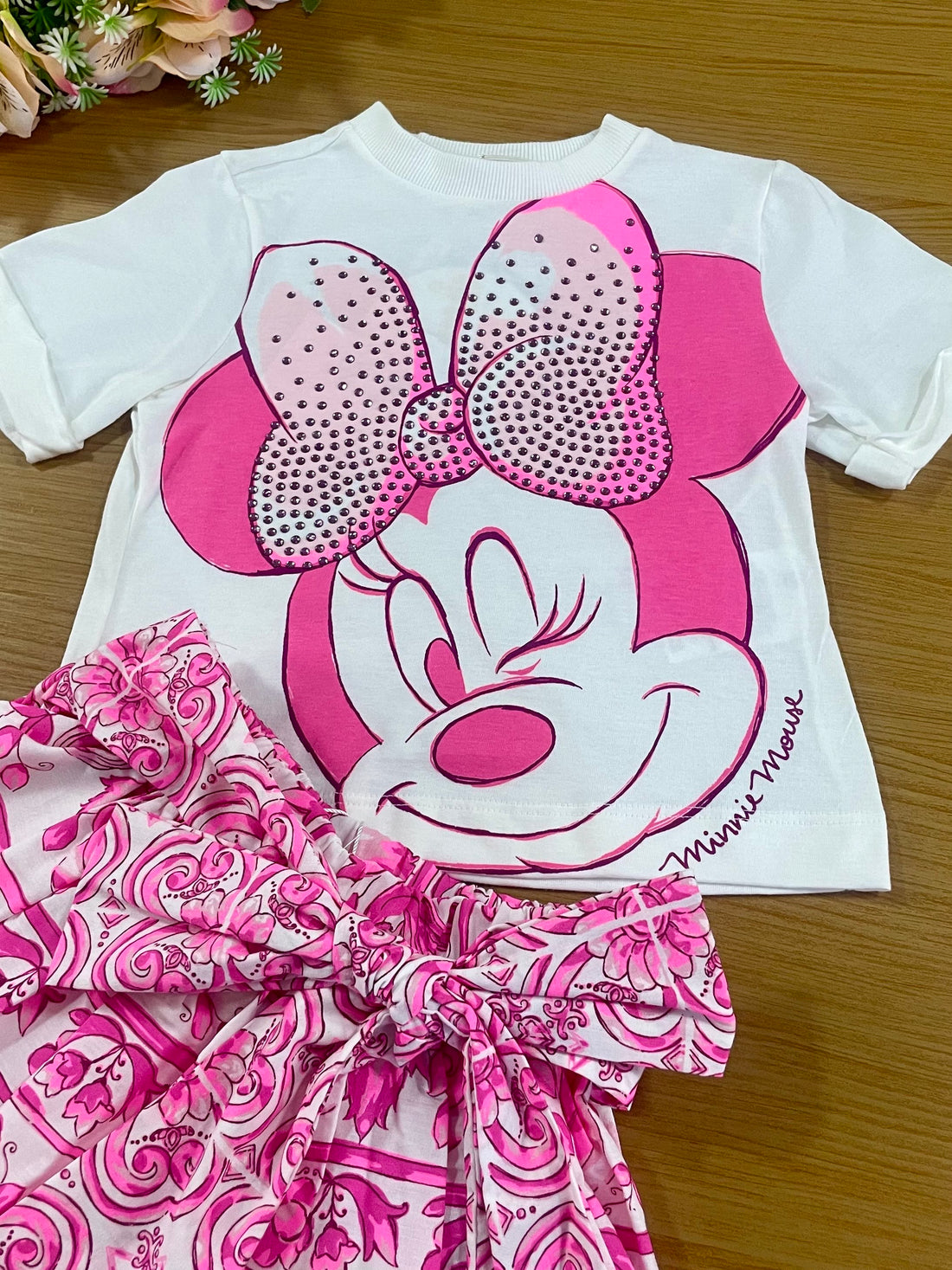 Conjunto Infantil Animê Verão Saia e Blusa Minnie Rosa