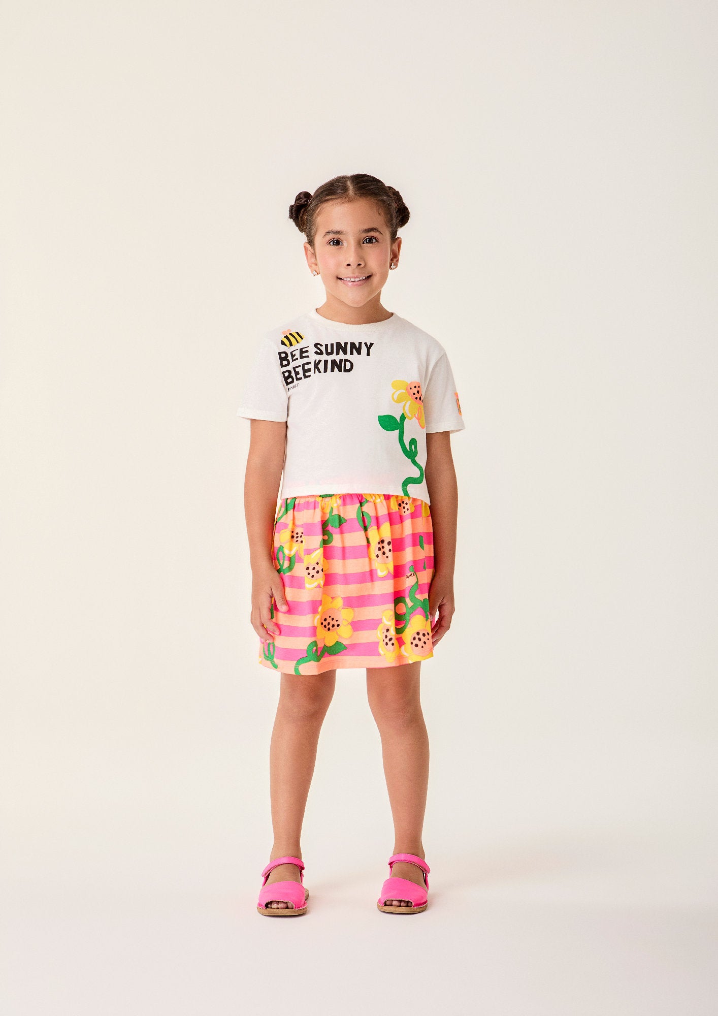 Conjunto Infantil Menina Bimbi com Saia Laranja e Blusa Branca Abelinha