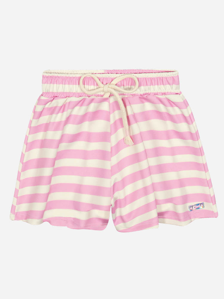Conjunto Infantil Cinti Verão com Shorts Rosa Listrado e Blusa Branca Ursinha Lovely
