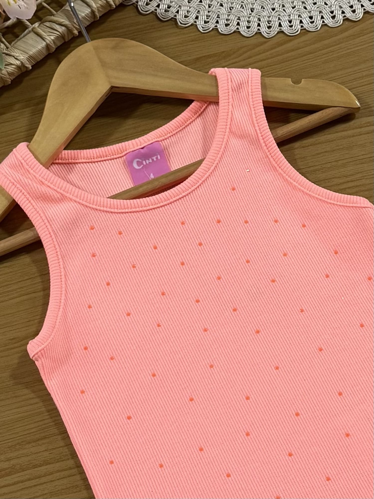 Regata Infantil Cinti Verão Laranja com Strass