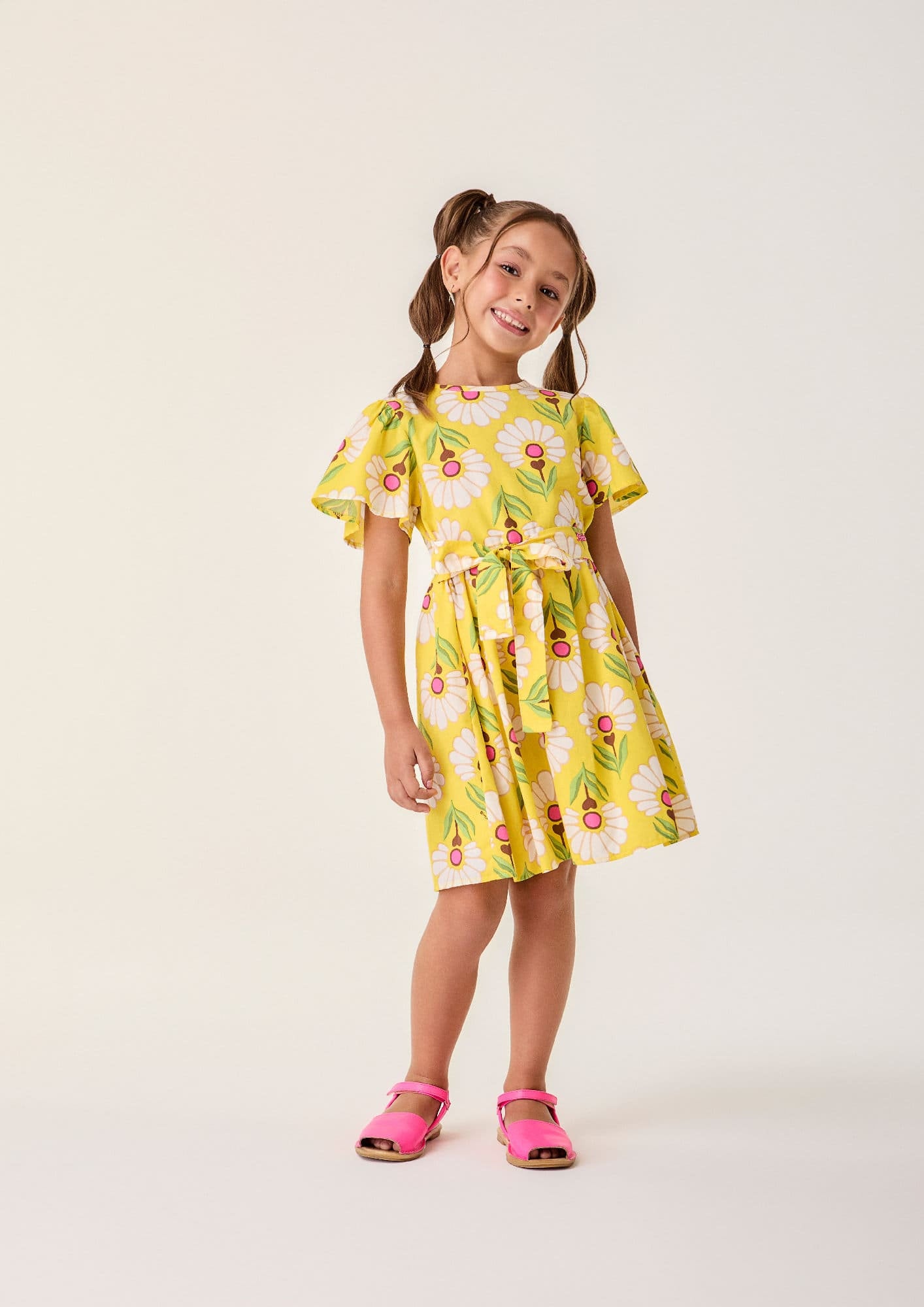 Vestido Infantil Bimbi Amarelo Florzinhas